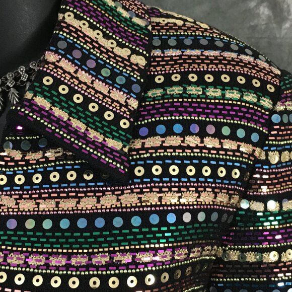 BEAUTIFUL St John evening knit black rhinestones embellished skirt suit 6 - Picture 8 of 11